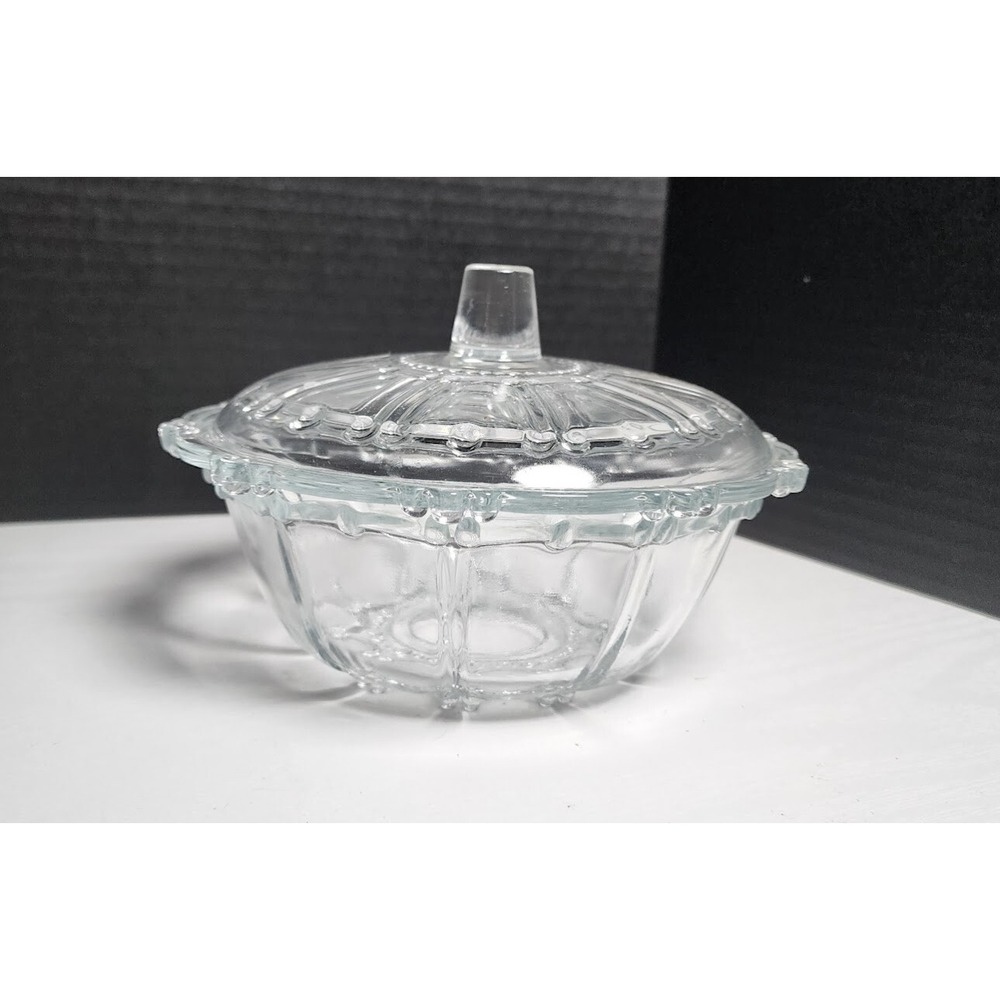 Vintage KIG Indonesia Crystal Clear‎ Glass Covered Candy/Nut Dish Bowl